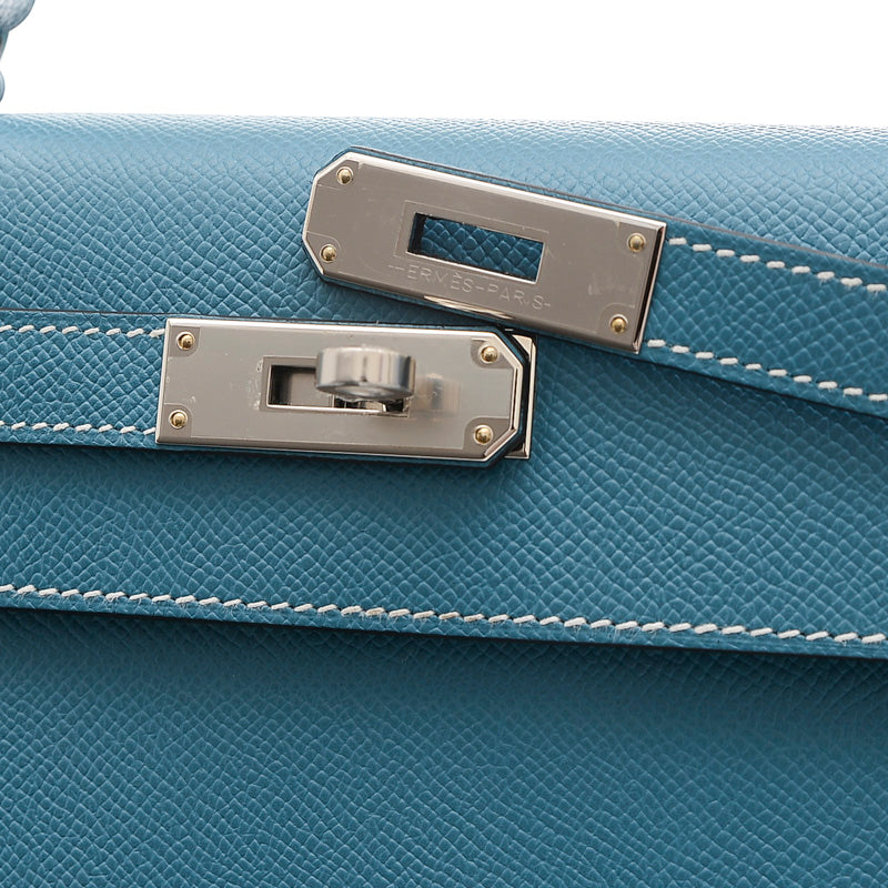 ケリー28 外縫い エプソン ニューブルージーン シルバー金具 W刻印 ハンドバッグ