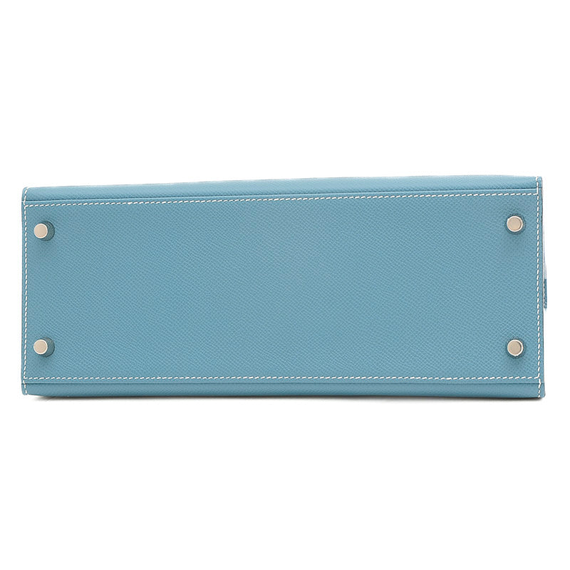 ケリー28 外縫い エプソン ニューブルージーン シルバー金具 W刻印 ハンドバッグ