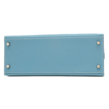 ケリー28 外縫い エプソン ニューブルージーン シルバー金具 W刻印 ハンドバッグ