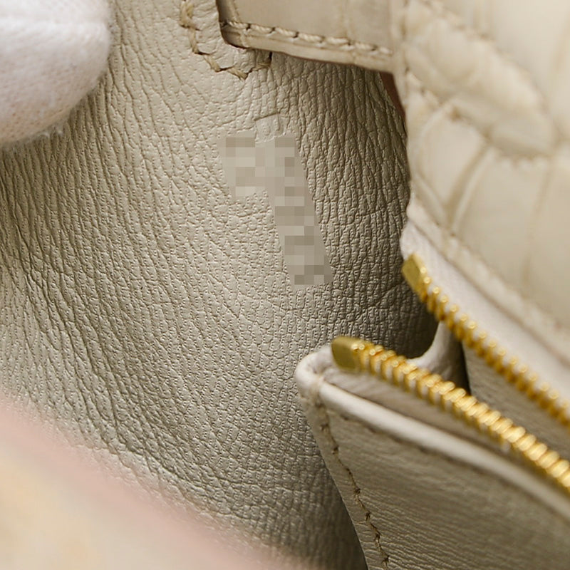 ケリー25 内縫い アリゲーターマット ベトン ゴールド金具 B刻印 ハンドバッグ