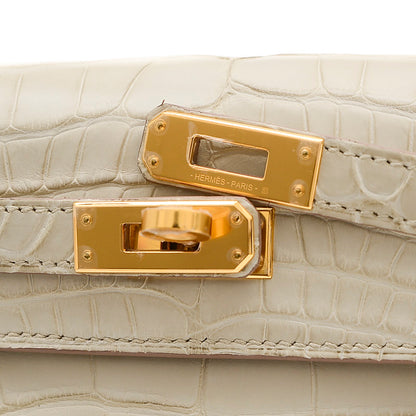 ケリー25 内縫い アリゲーターマット ベトン ゴールド金具 B刻印 ハンドバッグ