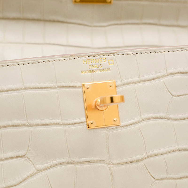ケリー25 内縫い アリゲーターマット ベトン ゴールド金具 B刻印 ハンドバッグ
