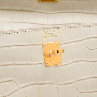 ケリー25 内縫い アリゲーターマット ベトン ゴールド金具 B刻印 ハンドバッグ