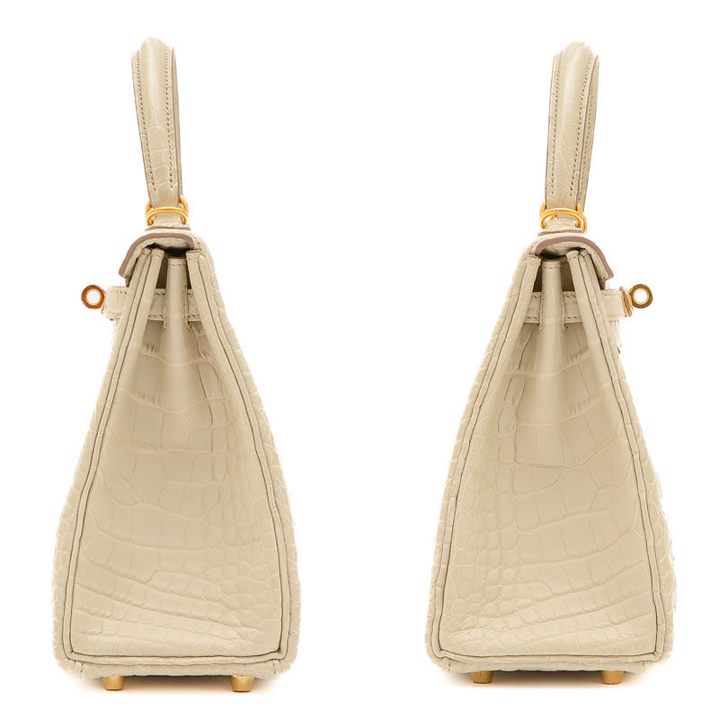 ケリー25 内縫い アリゲーターマット ベトン ゴールド金具 B刻印 ハンドバッグ