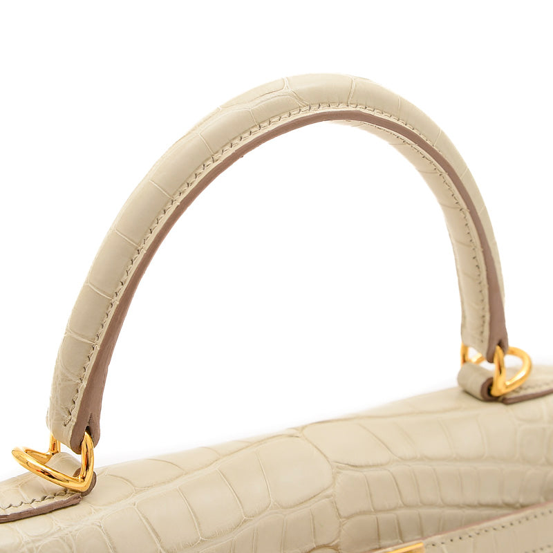 ケリー25 内縫い アリゲーターマット ベトン ゴールド金具 B刻印 ハンドバッグ