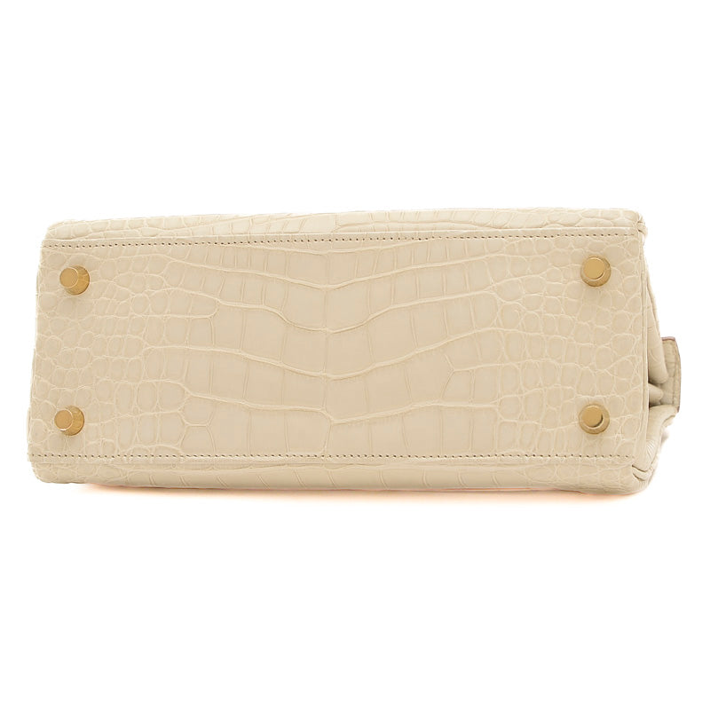 ケリー25 内縫い アリゲーターマット ベトン ゴールド金具 B刻印 ハンドバッグ