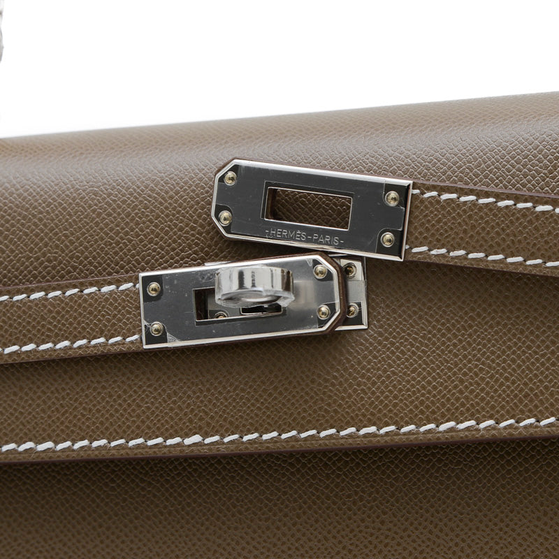 ケリー25 ヴェルソ 外縫い ヴォーマダム エトゥープ/バンブー シルバー金具 W刻印 ハンドバッグ