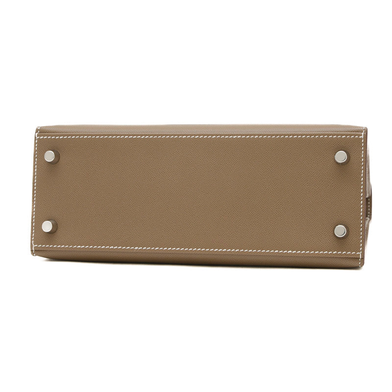 ケリー25 ヴェルソ 外縫い ヴォーマダム エトゥープ/バンブー シルバー金具 W刻印 ハンドバッグ