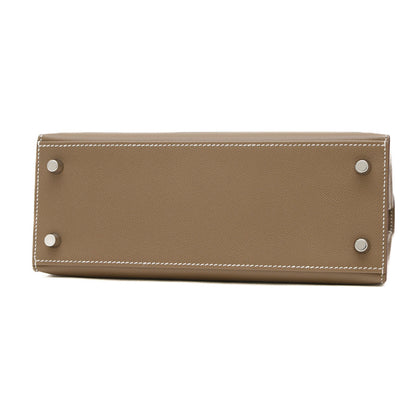 ケリー25 ヴェルソ 外縫い ヴォーマダム エトゥープ/バンブー シルバー金具 W刻印 ハンドバッグ