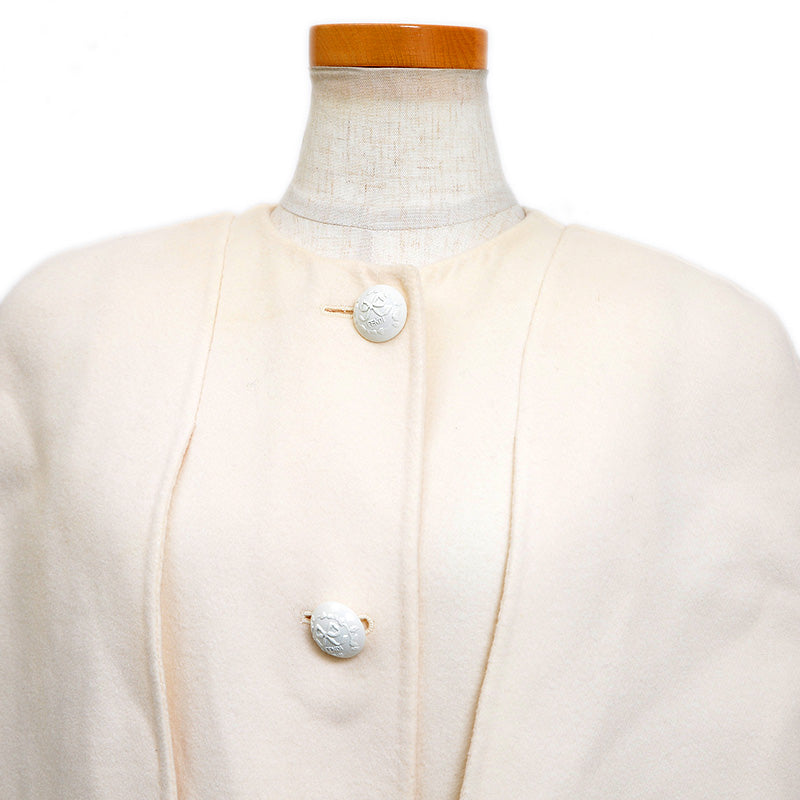 ウール フォックスファー ノーカラー コート レディース 38サイズ ステンカラーコート