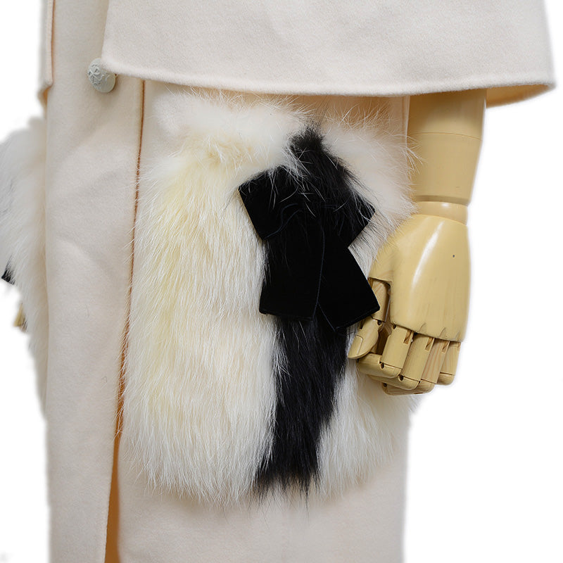 ウール フォックスファー ノーカラー コート レディース 38サイズ ステンカラーコート