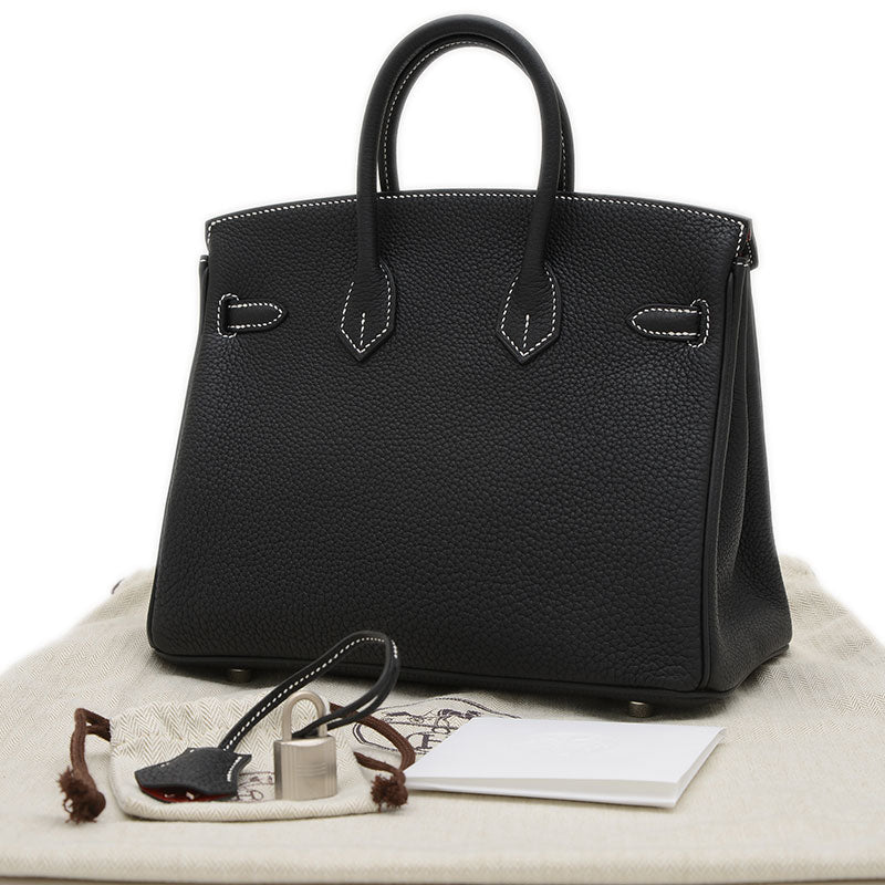 バーキン25 トゴ パーソナル ブラック/ルージュカザック マットシルバー金具 B刻印 ハンドバッグ