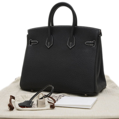 バーキン25 トゴ パーソナル ブラック/ルージュカザック マットシルバー金具 B刻印 ハンドバッグ