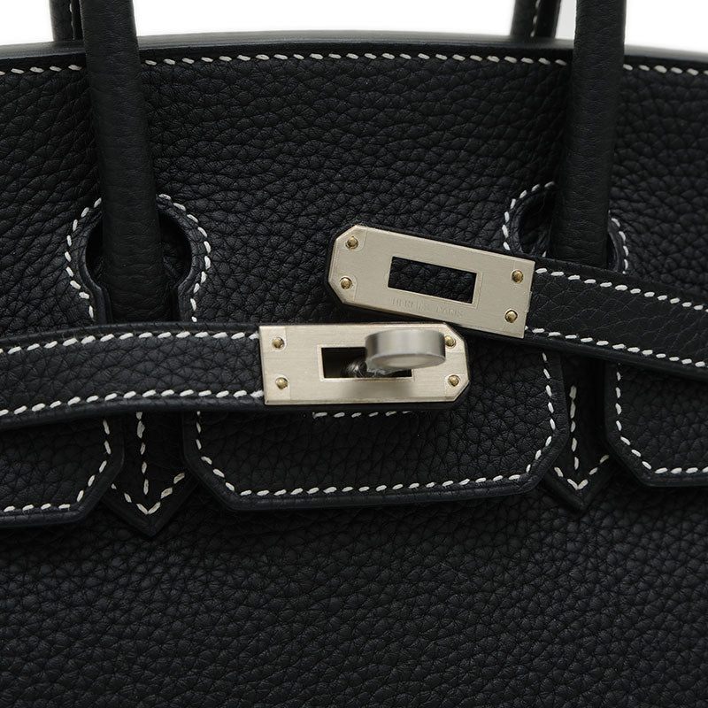 バーキン25 トゴ パーソナル ブラック/ルージュカザック マットシルバー金具 B刻印 ハンドバッグ