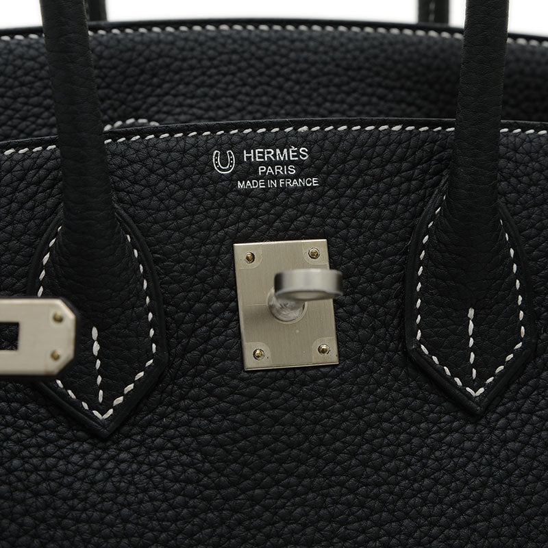 バーキン25 トゴ パーソナル ブラック/ルージュカザック マットシルバー金具 B刻印 ハンドバッグ