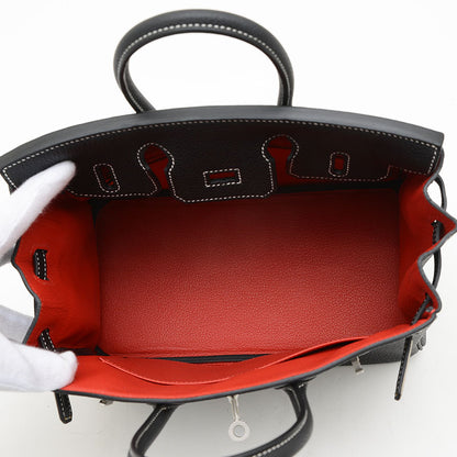 バーキン25 トゴ パーソナル ブラック/ルージュカザック マットシルバー金具 B刻印 ハンドバッグ