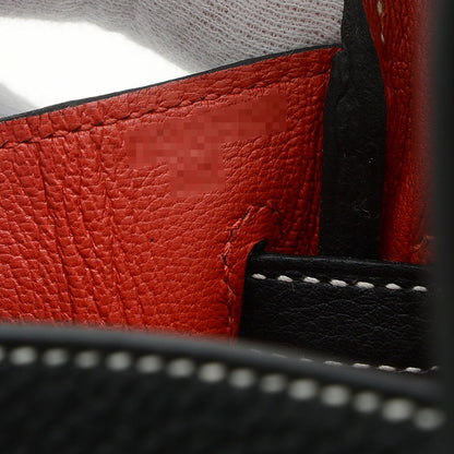 バーキン25 トゴ パーソナル ブラック/ルージュカザック マットシルバー金具 B刻印 ハンドバッグ