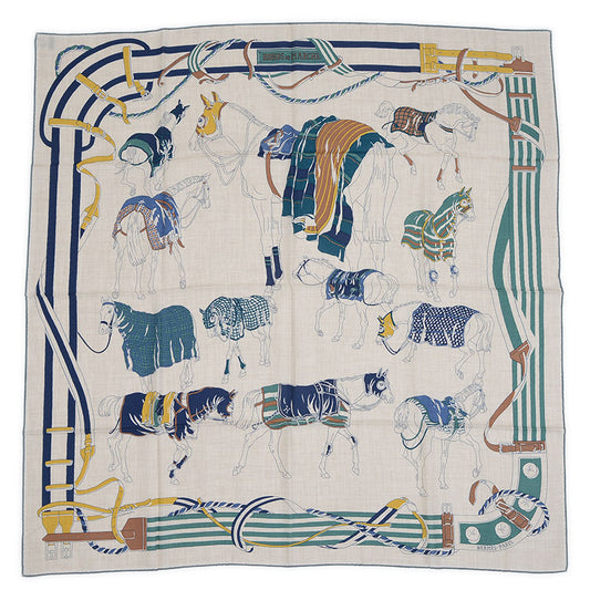 カレH100 スカーフ ストール 輪の行進 ベージュ/グリーン カシミヤ メンズ スカーフ