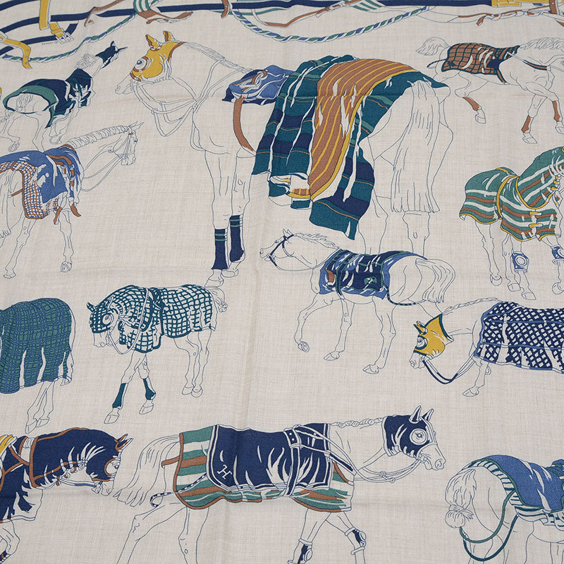 カレH100 スカーフ ストール 輪の行進 ベージュ/グリーン カシミヤ メンズ スカーフ