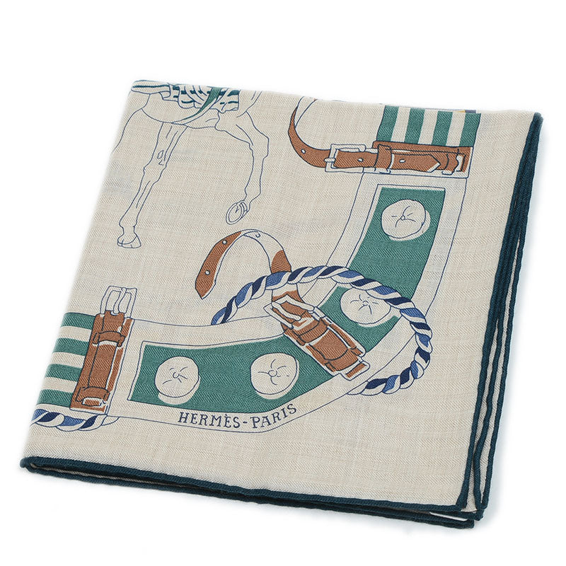 カレH100 スカーフ ストール 輪の行進 ベージュ/グリーン カシミヤ メンズ スカーフ