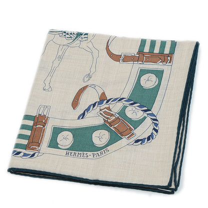 カレH100 スカーフ ストール 輪の行進 ベージュ/グリーン カシミヤ メンズ スカーフ