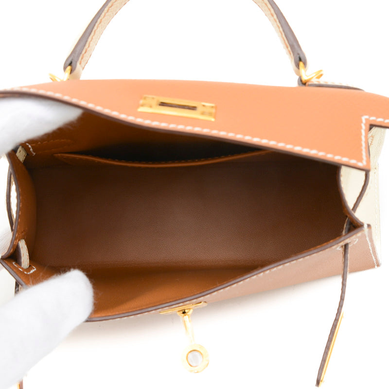 ケリー ミニ ドゥ 2 パーソナル ゴールド/クレ ゴールド金具 B刻印 ハンドバッグ