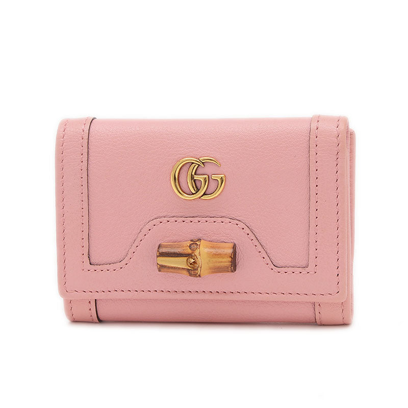 ダイアナ バンブー コンパクトウォレット 三つ折り財布 レザー ピンク 658633 三つ折り財布