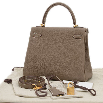 ケリー25 内縫い トゴ エトゥープ ゴールド金具 W刻印 ハンドバッグ