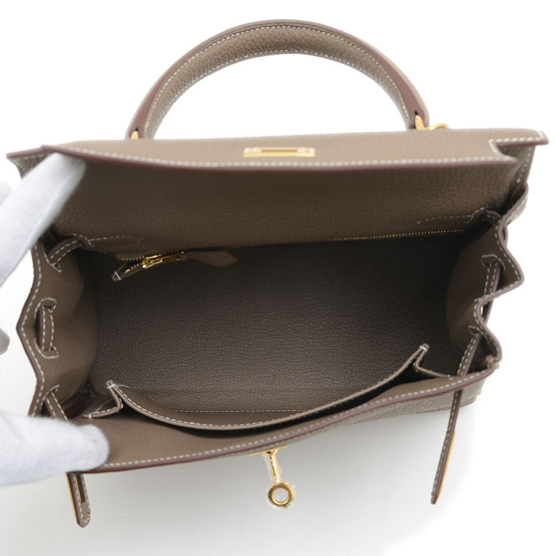 ケリー25 内縫い トゴ エトゥープ ゴールド金具 W刻印 ハンドバッグ