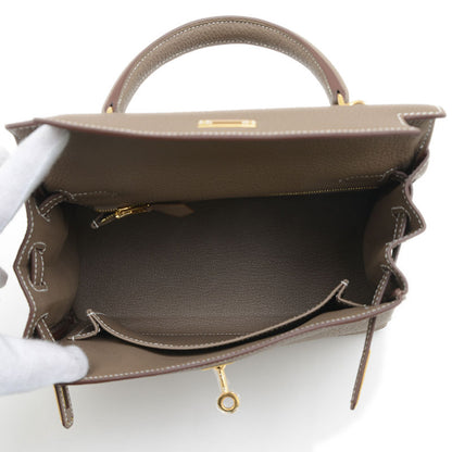 ケリー25 内縫い トゴ エトゥープ ゴールド金具 W刻印 ハンドバッグ