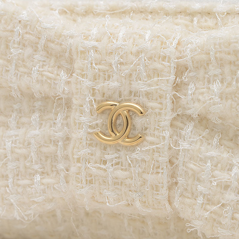 リボン ミニ チェーンウォレット コインケース ツイード ホワイト ゴールド金具 コインケース