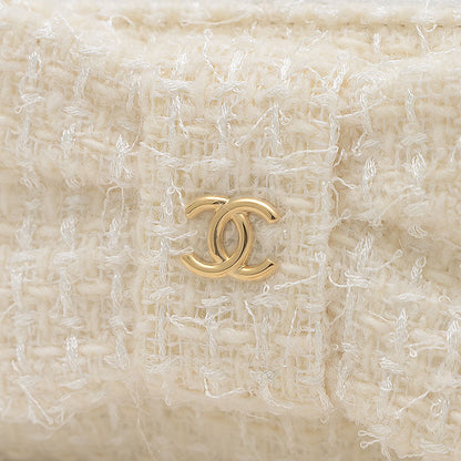 リボン ミニ チェーンウォレット コインケース ツイード ホワイト ゴールド金具 コインケース