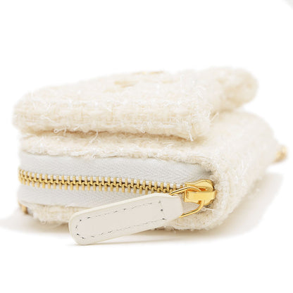 リボン ミニ チェーンウォレット コインケース ツイード ホワイト ゴールド金具 コインケース