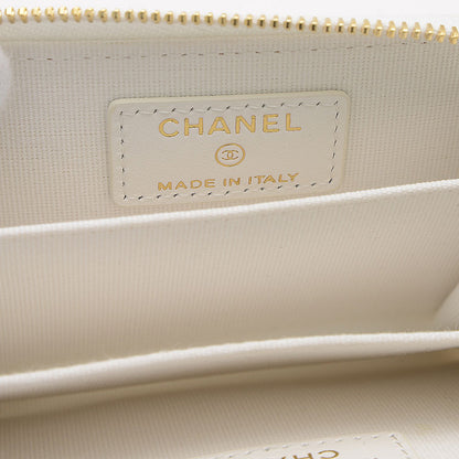 リボン ミニ チェーンウォレット コインケース ツイード ホワイト ゴールド金具 コインケース