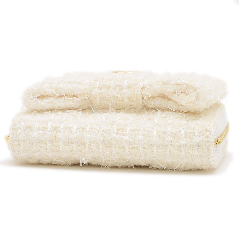 リボン ミニ チェーンウォレット コインケース ツイード ホワイト ゴールド金具 コインケース