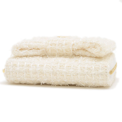 リボン ミニ チェーンウォレット コインケース ツイード ホワイト ゴールド金具 コインケース