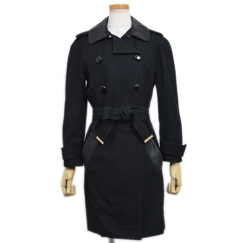 コート コットン/ラムレザー ブラック 34サイズ トレンチコート