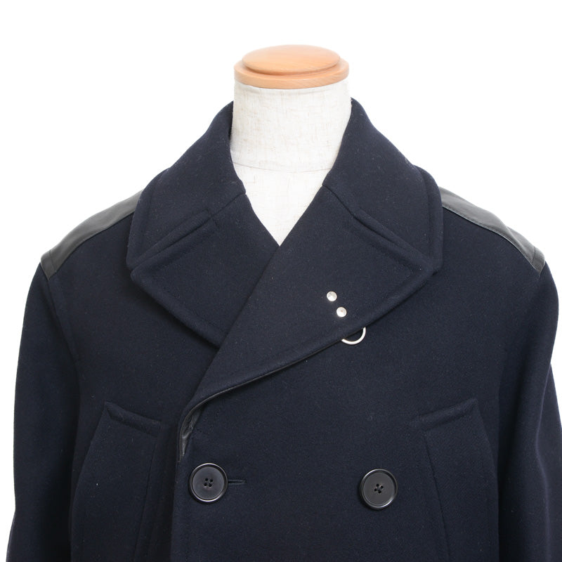 ピーコート ウール/レザー ブラック/ネイビー メンズ 48サイズ ピーコート