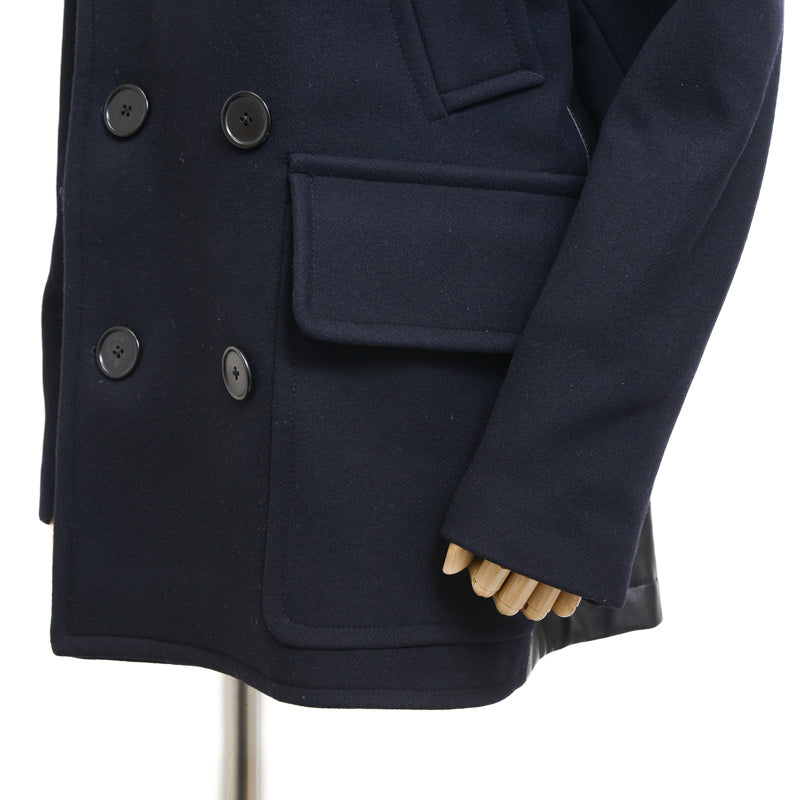 ピーコート ウール/レザー ブラック/ネイビー メンズ 48サイズ ピーコート