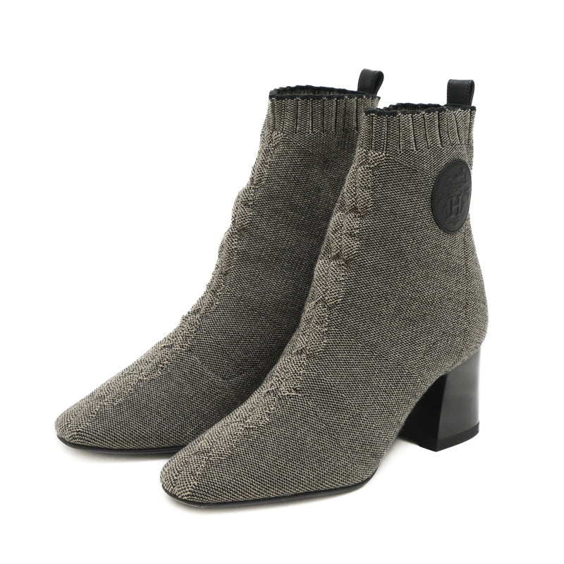 ヴォルヴェール ショートブーツ ニット/レザー グレー レディース 35サイズ ブーツ