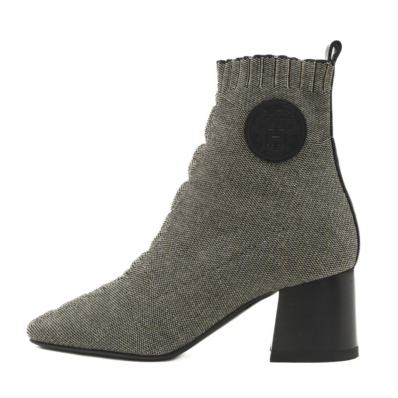 ヴォルヴェール ショートブーツ ニット/レザー グレー レディース 35サイズ ブーツ