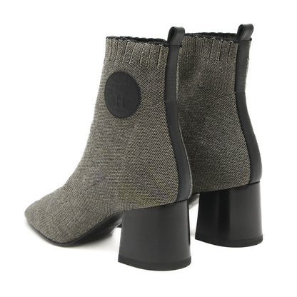 ヴォルヴェール ショートブーツ ニット/レザー グレー レディース 35サイズ ブーツ