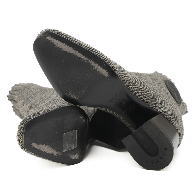 ヴォルヴェール ショートブーツ ニット/レザー グレー レディース 35サイズ ブーツ