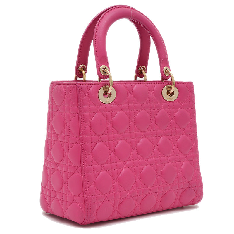 レディディオール カナージュ 2WAY バッグ ミディアム ラムスキン ピンク系 ハンドバッグ