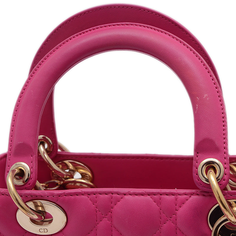 レディディオール カナージュ 2WAY バッグ ミディアム ラムスキン ピンク系 ハンドバッグ