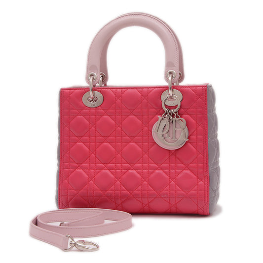 レディディオール カナージュ 2WAY ピンク/グレー トリコロール ハンドバッグ