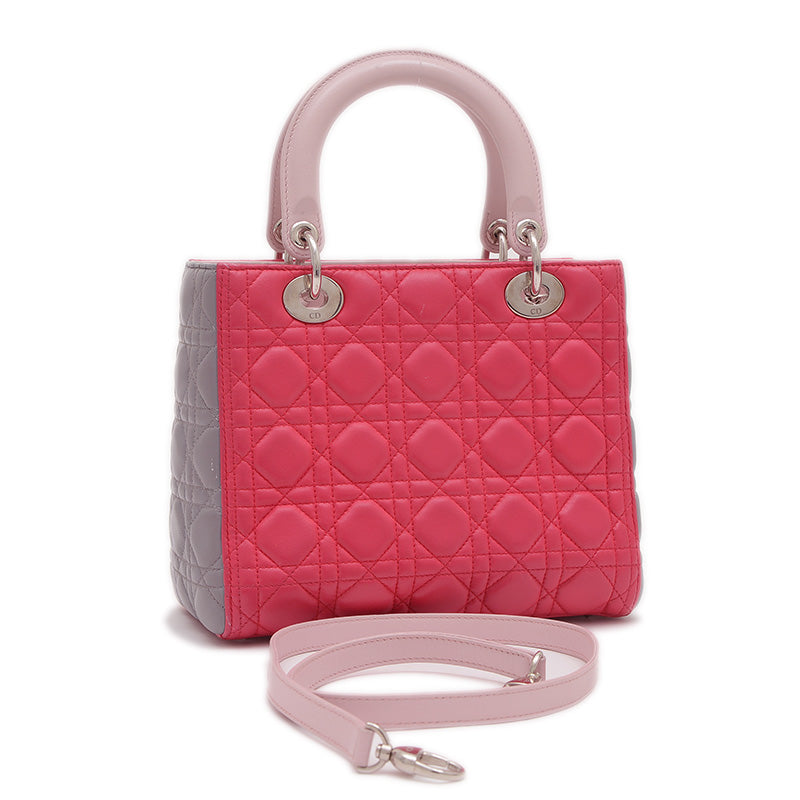 レディディオール カナージュ 2WAY ピンク/グレー トリコロール ハンドバッグ