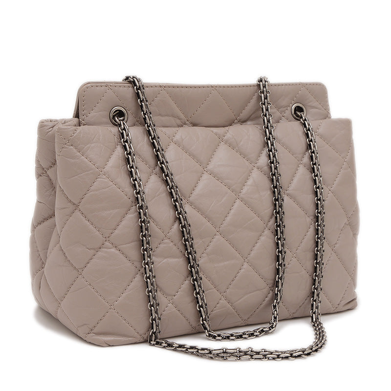 2.55 ラージ チェーンショルダーバッグ ヴィンテージカーフ グレー シルバー金具 ショルダーバッグ