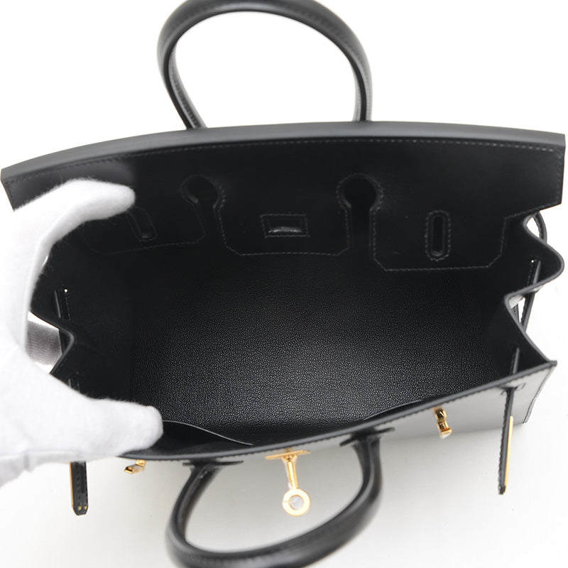 バーキン25 セリエ ボックスカーフ ブラック ゴールド金具 W刻印 ハンドバッグ