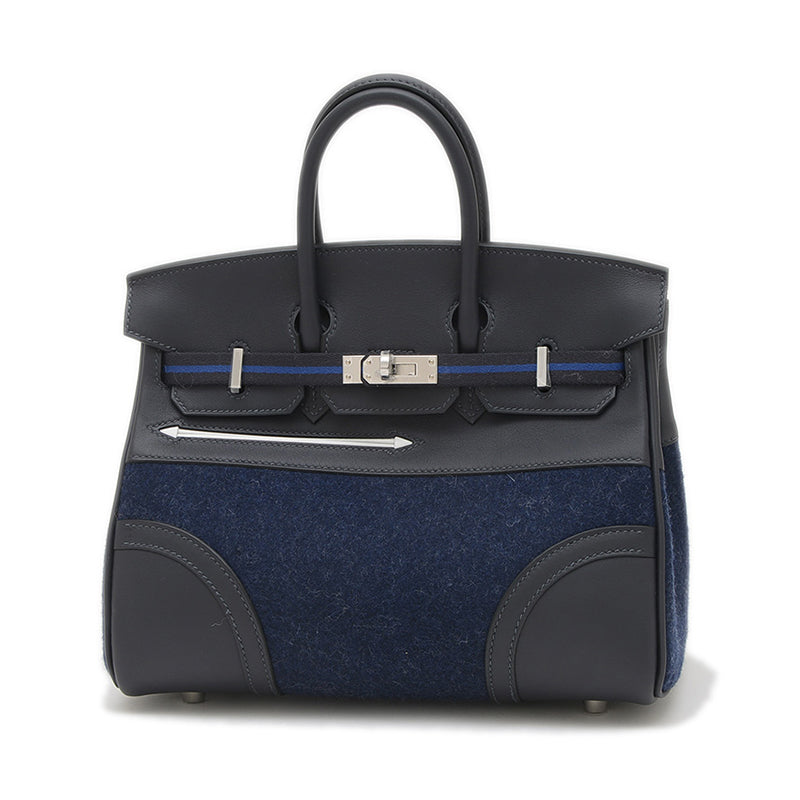 バーキン25 ゴーチーム フェルト/スイフト ブルーニュイ/ブラック シルバー金具 W刻印 ハンドバッグ